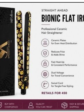 Straight Ahead Bionic Flat Iron - Black with Yellow Emoji Print